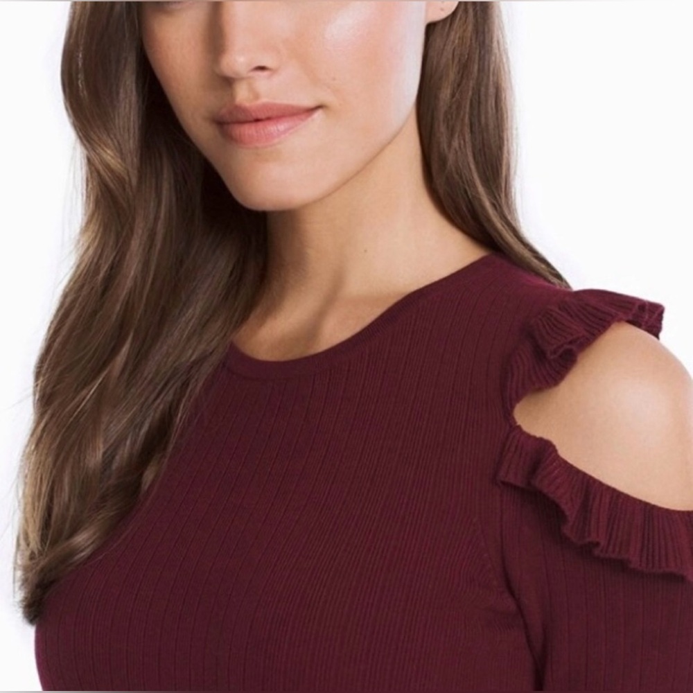White House Black Market Off-Shoulder Burgundy Sweater - Picture 2 of 14